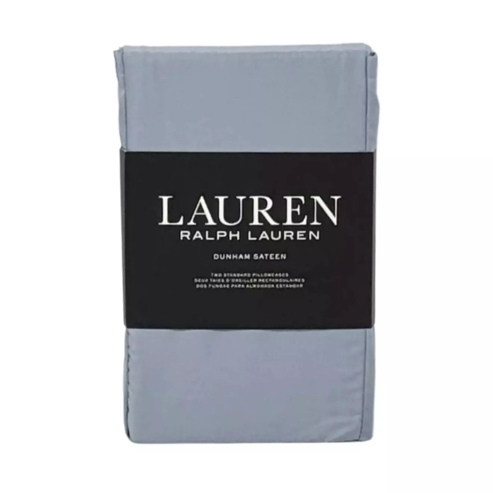 RALPH LAUREN 2 PC Standard Cotton Dunham Sateen Mist Blue Pillowcases NEW R. $45